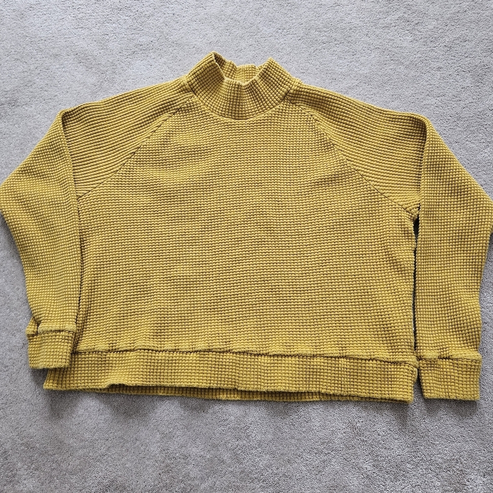 The North Face Mustard Yellow Women's Waffle Knit Long‎ Sleeve Pullover Top XXL